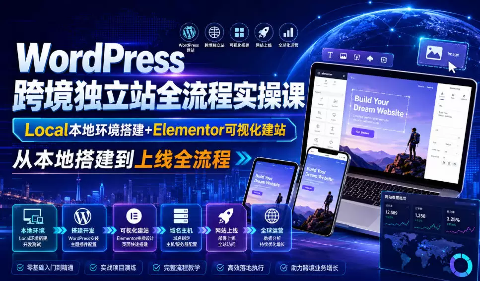 WordPress跨境独立站全流程实操课｜Local本地环境搭建+Elementor可视化建站，从本地搭建到上线全流程|青心网创站