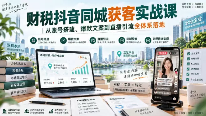 财税抖音同城获客实战课｜从账号搭建、爆款文案到直播引流全体系落地 - 青心资源站