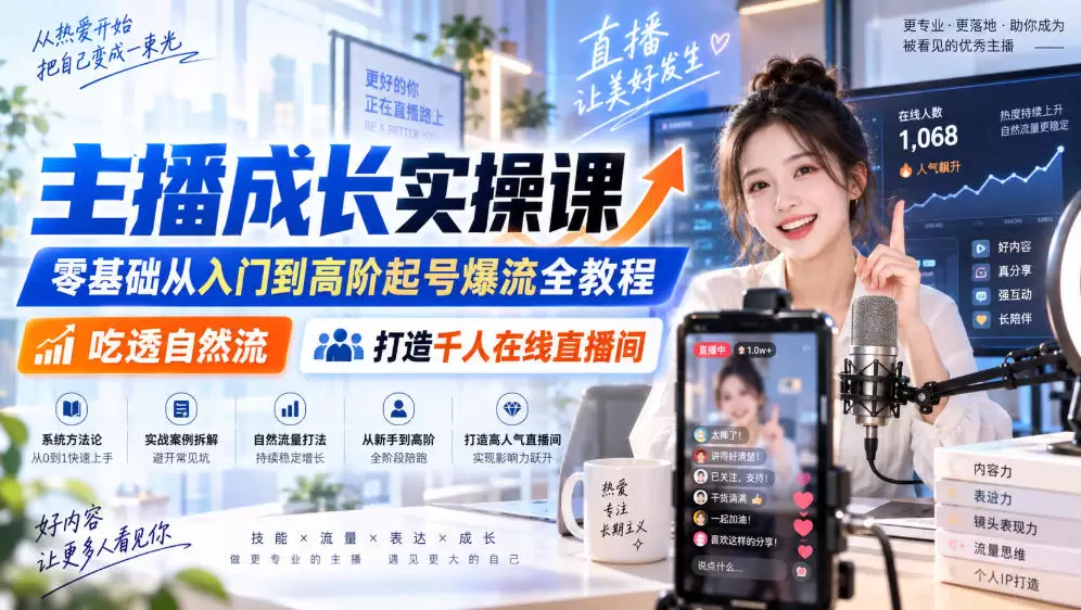 主播成长实操课｜零基础从入门到高阶起号爆流全教程，吃透自然流，打造千人在线直播间 - 青心资源站