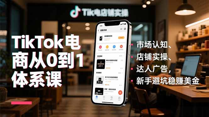 TikTok电商从0到1体系课,市场认知、店铺实操、达人广告,新手避坑稳赚美金-青心网创站