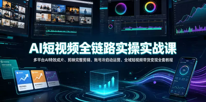 AI短视频全链路实操实战课｜多平台AI特效成片、剪映完整剪辑、账号冷启动运营、全域短视频带货变现全套教程|青心网创站