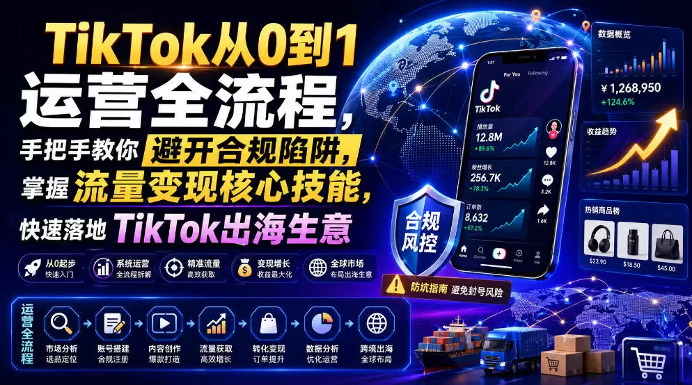 TikTok从0到1运营全流程，手把手教你避开合规陷阱，掌握流量变现核心技能，快速落地TikTok出海生意(更新7月)|青心网创站