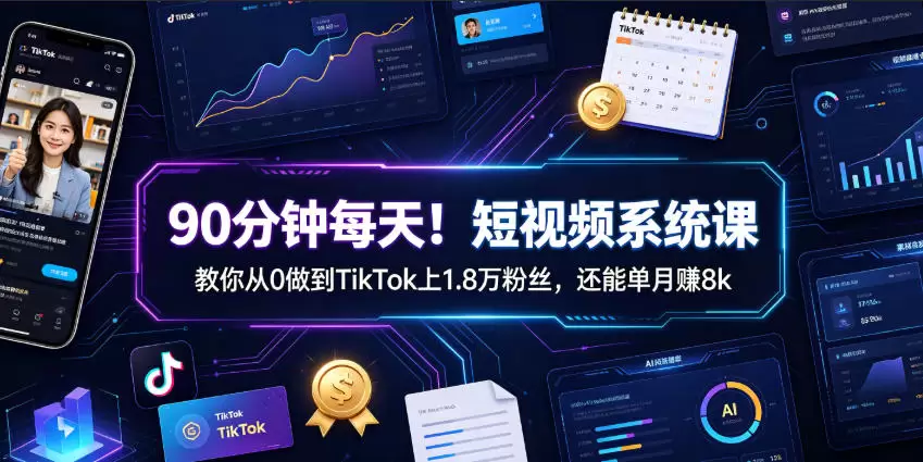 90分钟每天！短视频系统课教你从0做到TikTok上1.8万粉丝，还能单月賺8k【原创双语字幕】|青心网创站