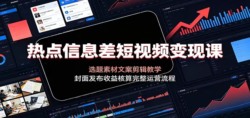 热点信息差短视频变现课：选题素材文案剪辑教学，封面发布收益核算完整运营流程|青心网创站