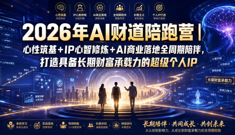 2026年AI财道陪跑营｜心性筑基+IP心智修炼+AI商业落地全周期陪伴，打造具备长期财富承载力的超级个人IP|青心网创站