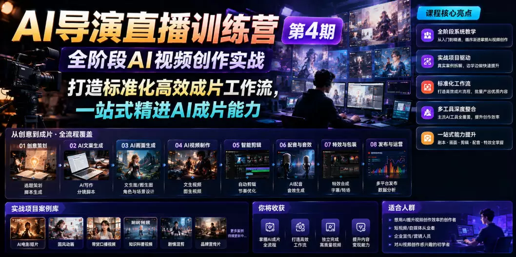 AI导演直播训练营第4期｜全阶段AI视频创作实战，打造标准化高效成片工作流，一站式精进AI成片能力|青心网创站