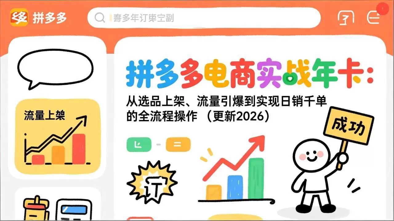 拼多多电商实战年卡：从选品上架、流量引爆到实现日销千单的全流程操作(更新2026年8月|青心网创站