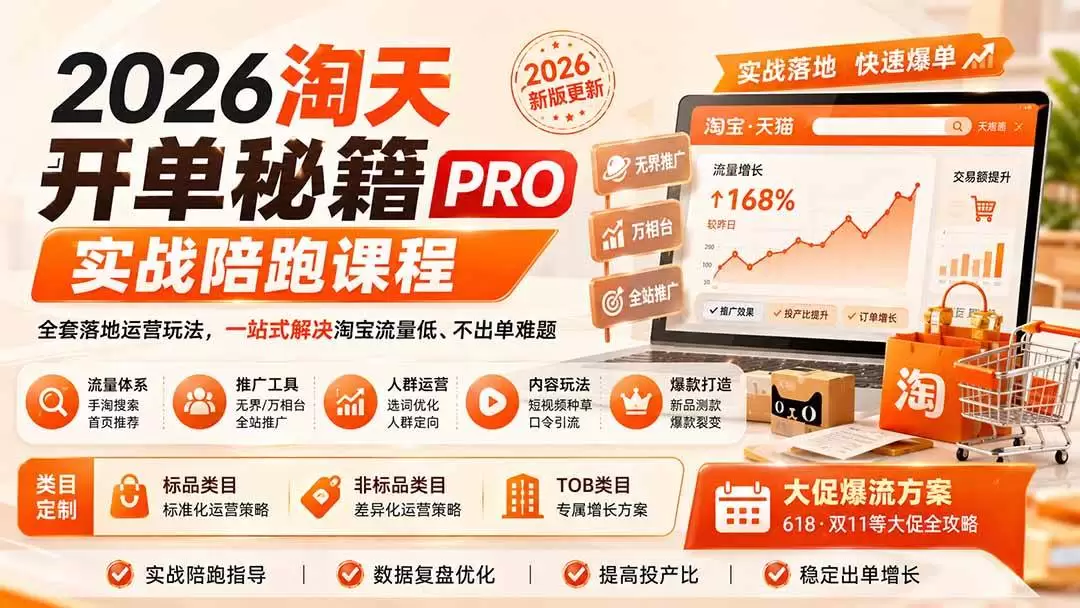 （20296期）2026淘天开单秘籍PRO实战陪跑课程：全套落地运营玩法，一站式解决淘宝流量低、不出单难题（更新260906）