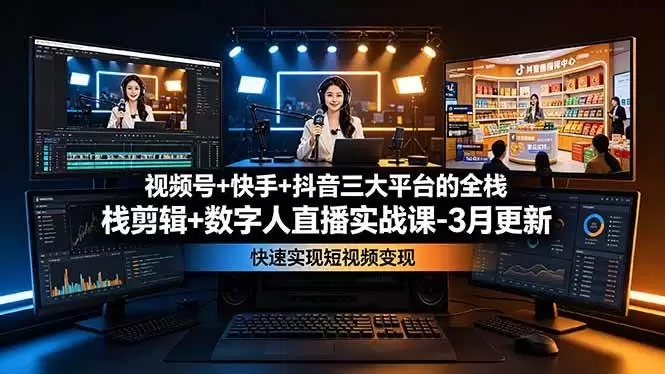 （19146期）视频号+快手+抖音三大平台的全栈剪辑+数字人直播实战课-3月更新：快速实现短视频变现|青心网创站