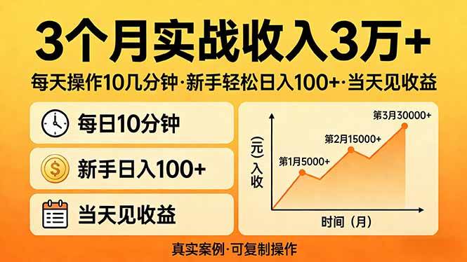 (17639期)3个月实战收入3万+,每天操作10几分钟,新手轻松日入100+,当天见收益青心网创青心网创站