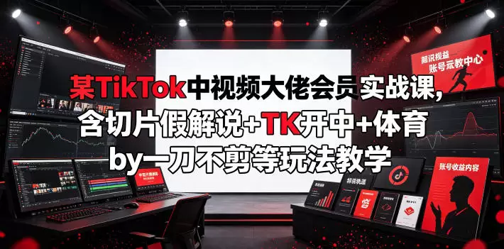某TikTok中视频大佬会员实战课，含切片假解说+TK开中+体育by一刀不剪等玩法教学|青心网创站