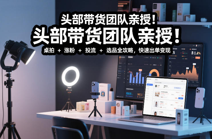 头部带货团队亲授！专业短视频实拍带货课：桌拍+涨粉+投流+选品全攻略，快速出单变现，月入2w+青心网创青心网创站