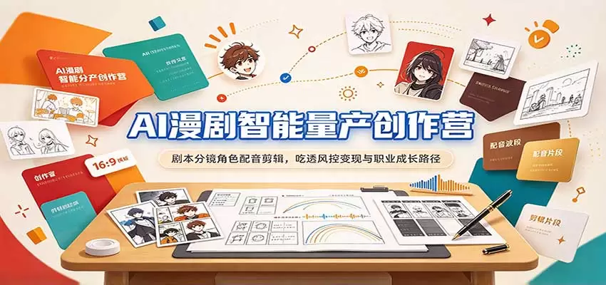 AI漫剧智能量产创作营：剧本分镜角色配音剪辑，吃透风控变现与职业成长路径 - 青心资源站