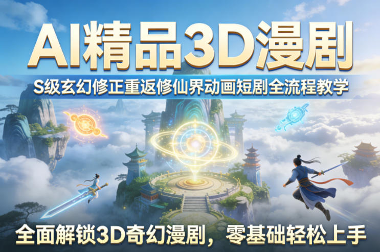 AI精品3D漫剧S级玄幻修正重返修仙界动画短剧全流程教学，全面解锁3D奇幻漫剧，零基础轻松上手|青心网创站