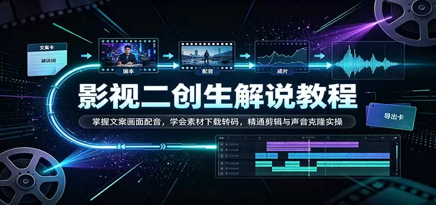 影视二创解说教程:掌握文案画面配音,学会素材下载转码,精通剪辑与声音克隆实操 影视二创解说教程:掌握文案画面配音,学会素材下载转码,精通剪辑与声音克隆实操