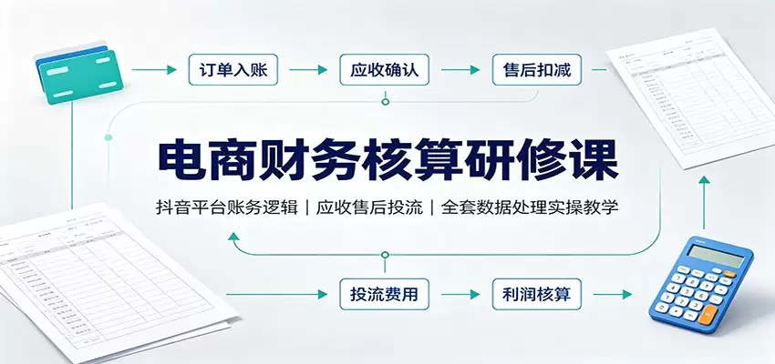 电商财务核算研修课：抖音平台账务逻辑，应收售后投流，全套数据处理实操教学|青心网创站