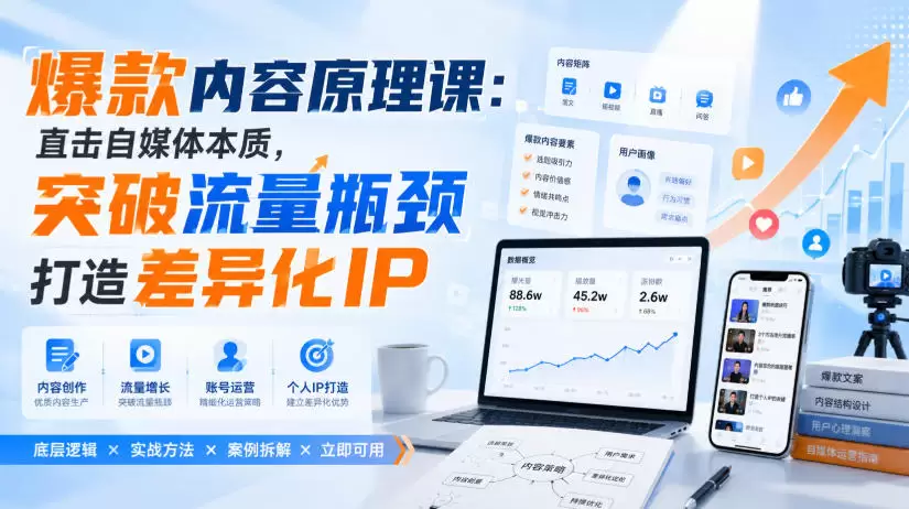 爆款内容原理课：直击自媒体本质，突破流量瓶颈打造差异化IP - 青心资源站