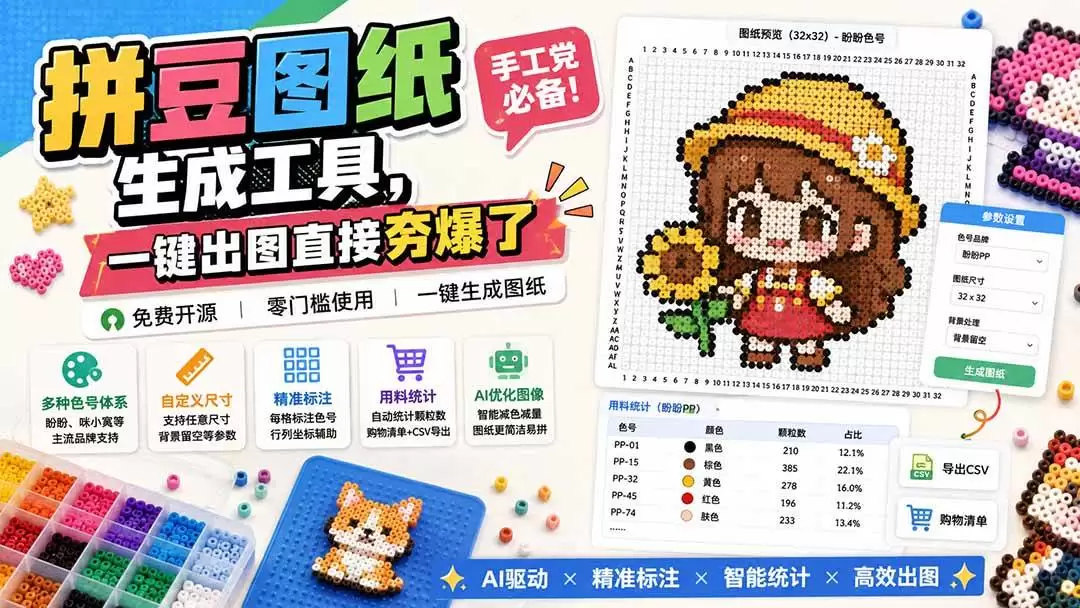 （20084期）拼豆图纸生成工具，手工党必备！一键出图直接夯爆了 - 青心资源站