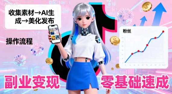 副业拆解:抖音新风口,靠AI美女图日引500粉,无需拍摄、不用真人-青心网创站