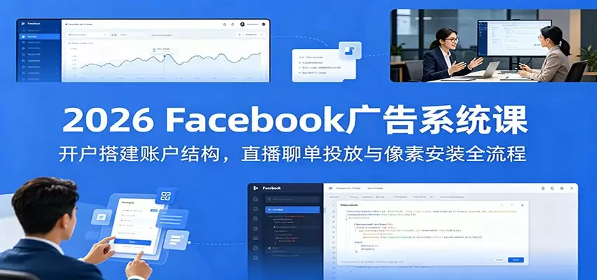 2026 Facebook广告系统课：开户搭建账户结构，直播聊单投放与像素安装全流程|青心网创站