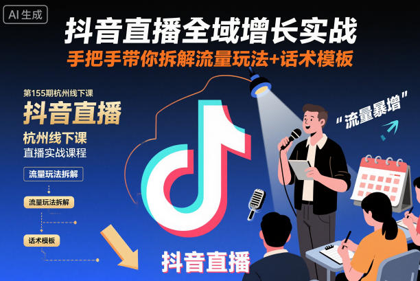 抖音直播全域增长实战第155期杭州线下课，手把手带你拆解流量玩法+话术模板-青心网创站