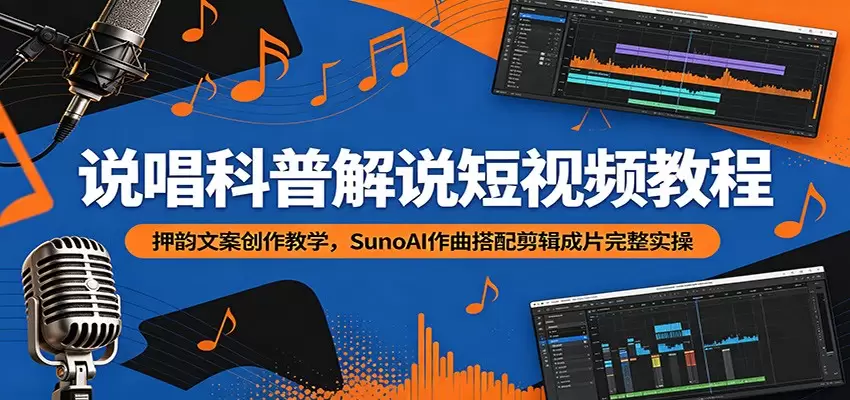 说唱科普解说短视频教程：押韵文案创作教学，SunoAI作曲搭配剪辑成片完整实操|青心网创站