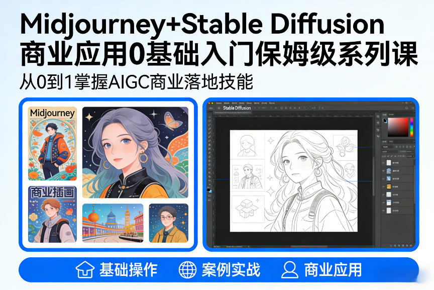 AIGC商业应用Midjourney+Stable Diffusion教程，0基础入门保姆级系列课青心网创青心网创站