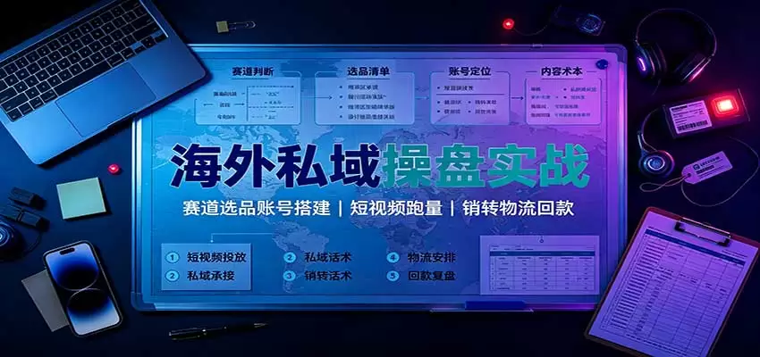 海外私域操盘实战：赛道选品账号搭建，短视频跑量，销转物流回款|青心资源站