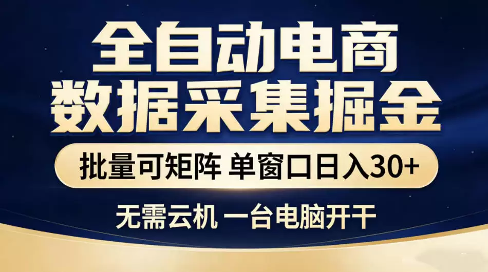 全自动电商数据采集掘金，批量可矩阵单窗口日入30+，无需云机一台电脑开干【揭秘】|青心网创站