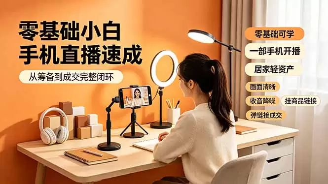 零基础小白手机直播速成，从筹备到成交完整闭环，适配苹果安卓系统，解决杂音卡顿留人难问题|青心网创站