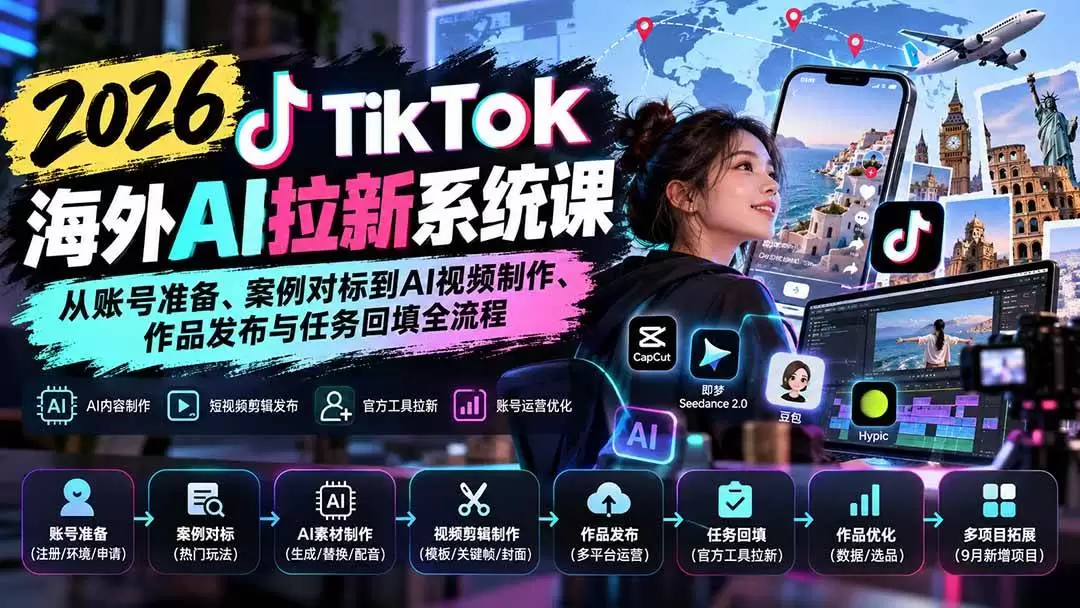 (20675期)【无水印】2026 TikTok海外AI拉新系统课:从账号准备、案例对标到AI视频制作、作品发布与任务回填全流程 (20675期)【无水印】2026 TikTok海外AI拉新系统课:从账号准备、案例对标到AI视频制作、作品发布与任务回填全流程