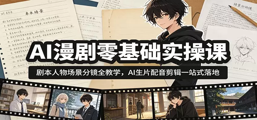 AI漫剧零基础实操课：剧本人物场景分镜全教学，AI生片配音剪辑一站式落地|青心网创站