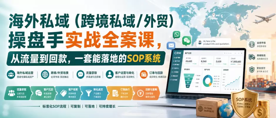 海外私域（跨境私域/外贸）操盘手实战全案课，从流量到回款，一套能落地的SOP系统 - 青心资源站