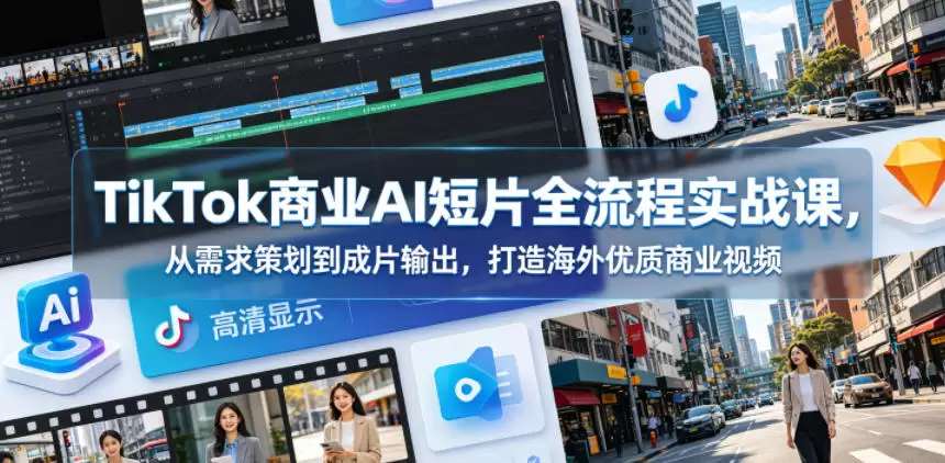 TikTok商业AI短片全流程实战课，从需求策划到成片输出，打造海外优质商业视频|青心网创站