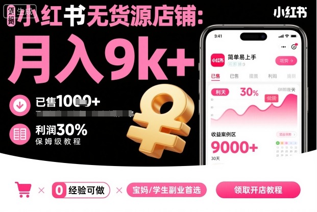 小红书无货源店铺项目,简单易上手,月入9k+,保姆级教程-青心网创站