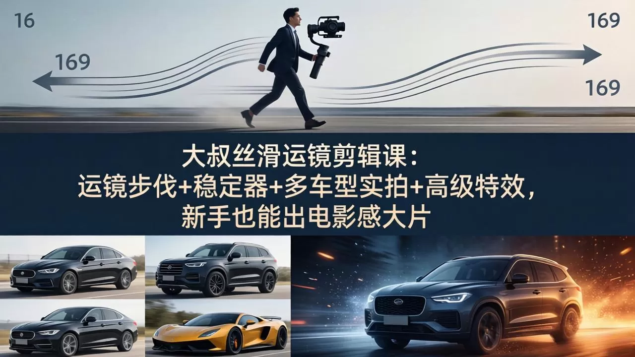 大叔丝滑运镜剪辑课:运镜步伐+稳定器+多车型实拍+高级特效,新手也能出电影感大片|青心网创站