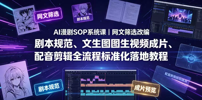 AI漫剧SOP系统课｜网文筛选改编、剧本规范、文生图图生视频成片、配音剪辑全流程标准化落地教程(更新0810)|青心网创站