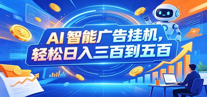 AI智能广告挂机，24小时自动跑，日入300-500，新手零门槛|青心网创站