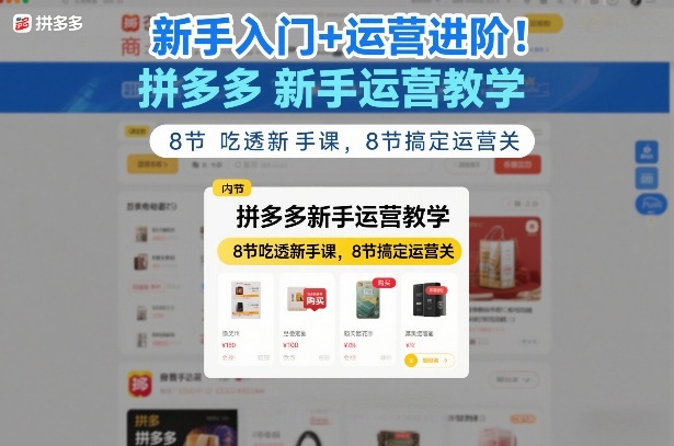 新手入门+运营进阶！拼多多新手运营教学，8节吃透新手课，8节搞定运营关青心网创青心网创站