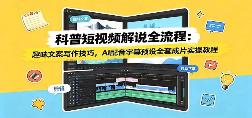科普短视频解说全流程：趣味文案写作技巧，AI配音字幕预设全套成片实操教程|青心网创站