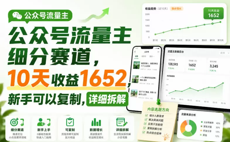 公众号流量主细分赛道，10天收益1652，新手可以复制，详细拆解 - 青心资源站