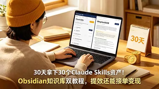 30天拿下30个Claude Skills资产！Obsidian知识库双教程，提效还能接单变现|青心网创站