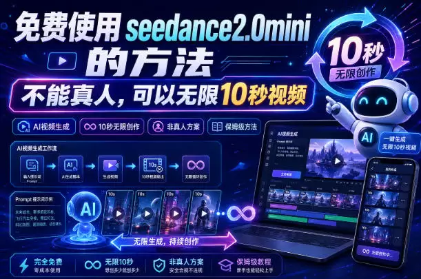 免费使用seedance2.0mini的方法，不能真人，可以无限10秒视频，9图+3音频参考|青心网创站