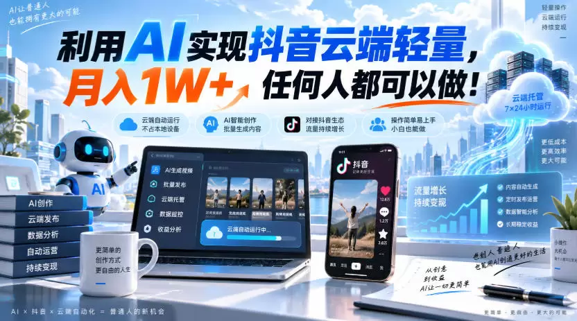 利用AI实现抖音云端轻量，月入1W+，任何人都可以做！【揭秘】 - 青心资源站