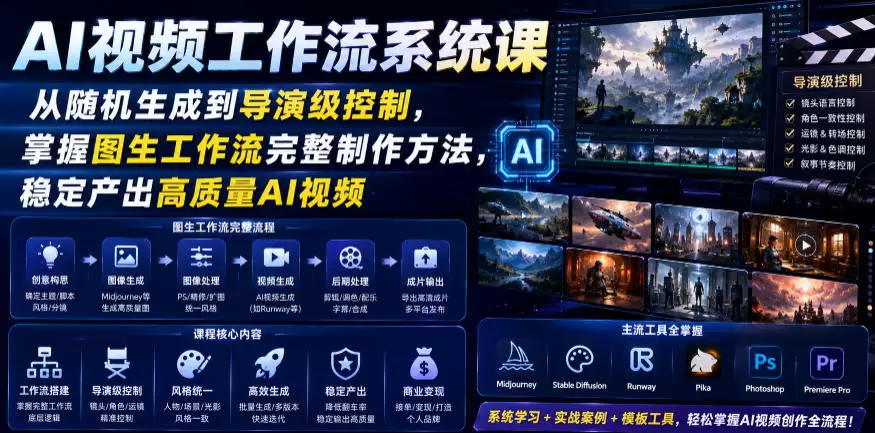 AI视频工作流系统课，从随机生成到导演级控制，掌握图生工作流完整制作方法，稳定产出高质量AI视频|青心网创站