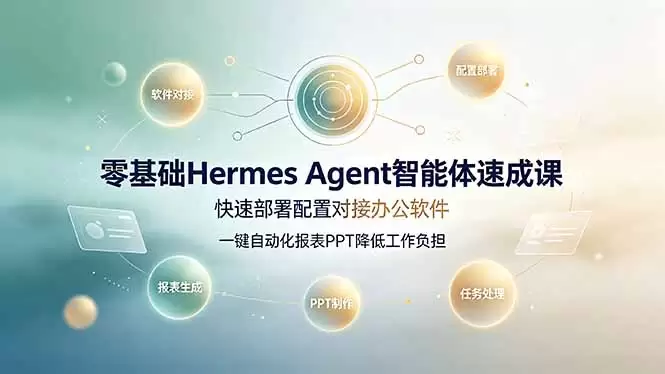 零基础Hermes Agent智能体速成课，快速部署配置对接办公软件；一键自动化报表PPT降低工作负担|青心网创站
