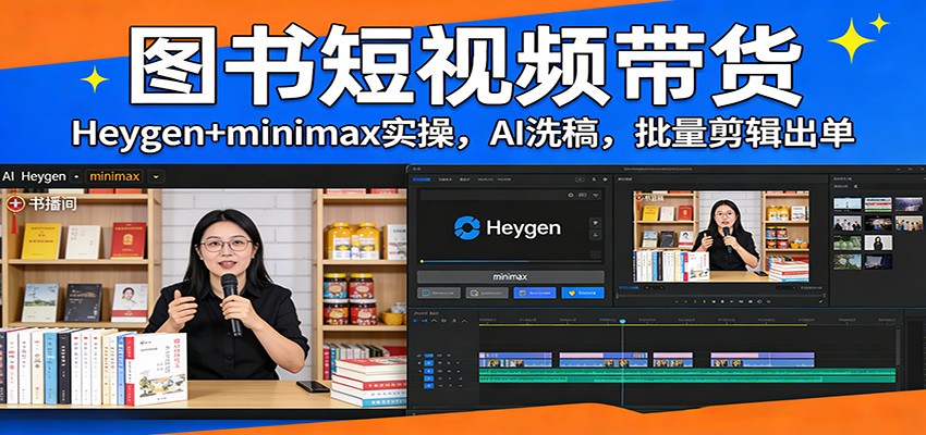 图书短视频带货:Heygen+minimax实操,AI洗稿 ,批量剪辑出单青心网创青心网创站