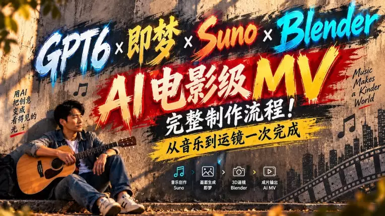GPT6×即梦×Suno×Blender｜AI电影级MV完整制作流程！从音乐到运镜一次完成！ - 青心资源站