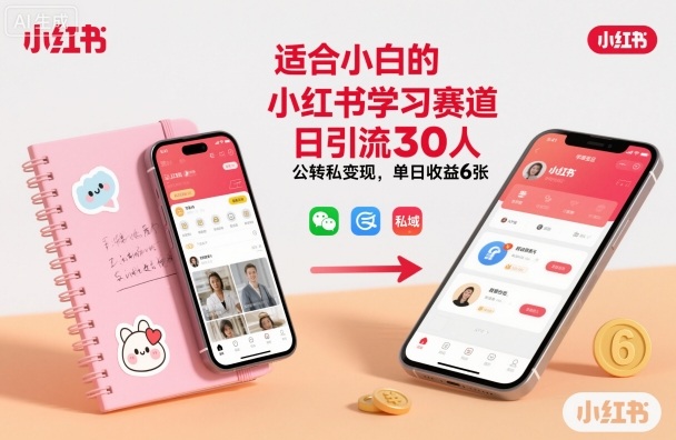 适合小白的小红书学习赛道,日引流30人,公转私变现,单日收益6张