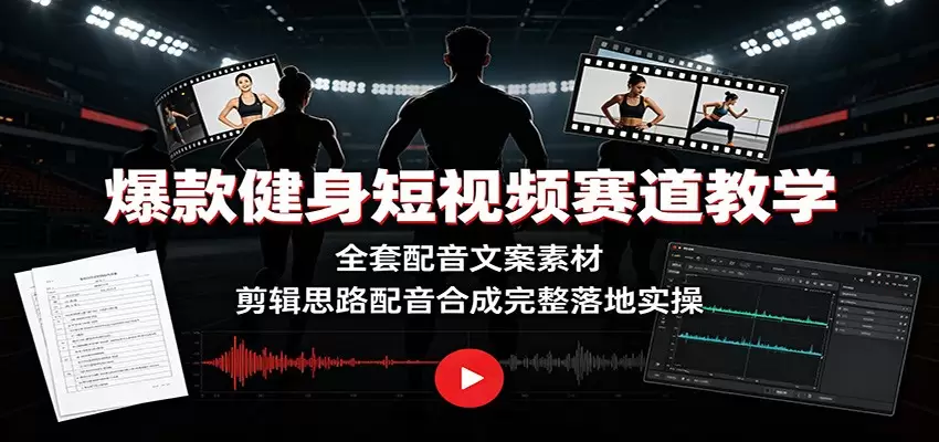 爆款健身短视频赛道教学：全套配音文案素材，剪辑思路配音合成完整落地实操|青心网创站